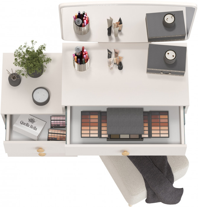 Афина Спальня 4-25901М1к.с. Трюмо + Банкетка 6-5133ТКВмол Куби, кашемир серый/ткань молоко