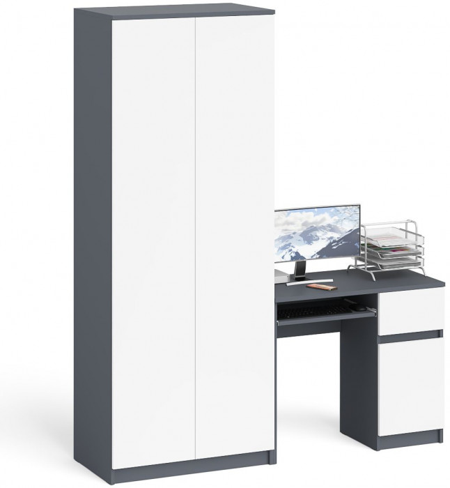 Мори компьютерный стол МС-1 правый + Шкаф МШ800.1, графит/белый