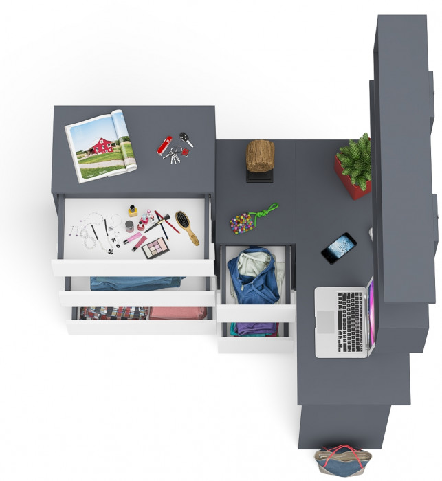 Мори компьютерный стол МС-16 левый + Комод МК700.5 + Полка 1200, графит/белый