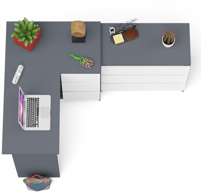 Мори компьютерный стол МС-16 правый + Комод МК800.1, графит/белый