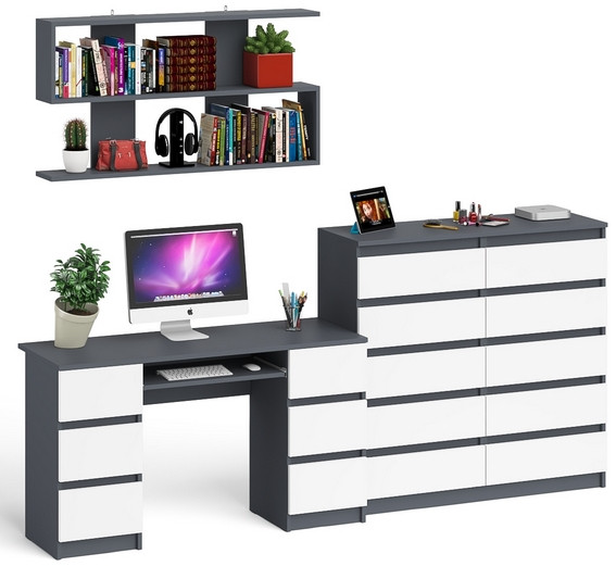 Мори компьютерный стол МС-2 + Комод МК1200.10 + Полка 1200, графит/белый