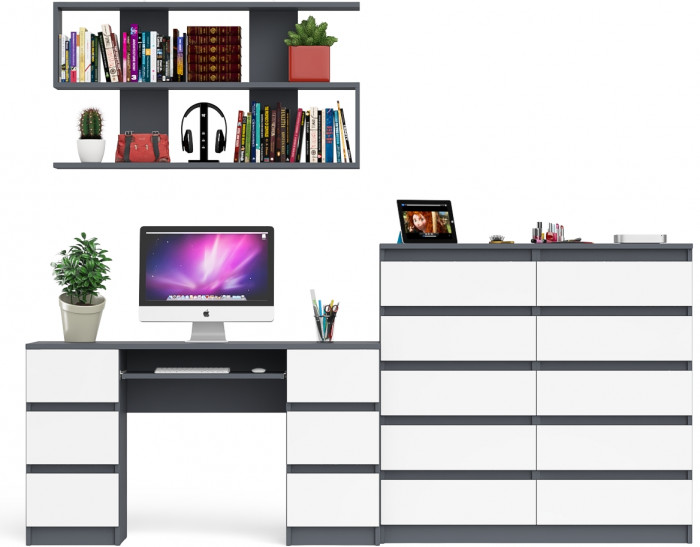 Мори компьютерный стол МС-2 + Комод МК1200.10 + Полка 1200, графит/белый