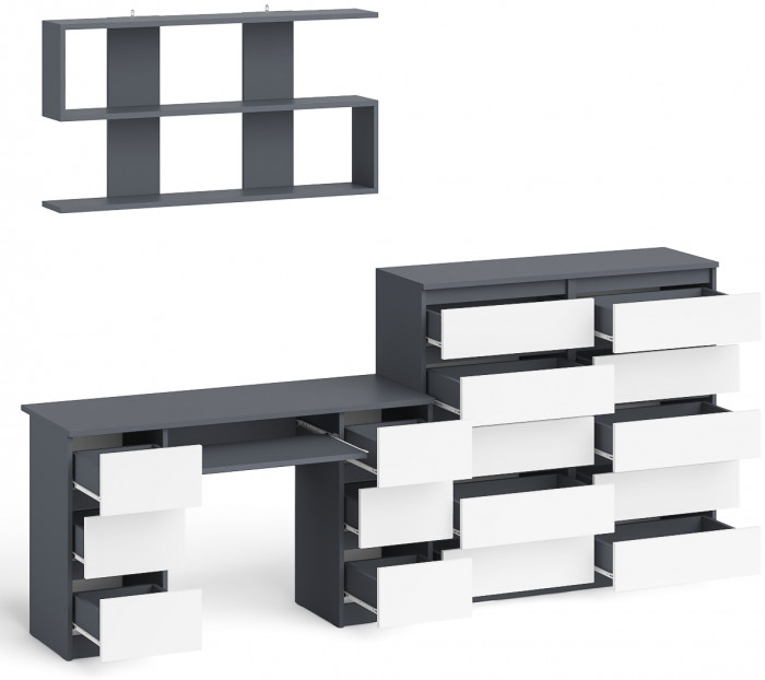 Мори компьютерный стол МС-2 + Комод МК1200.10 + Полка 1200, графит/белый