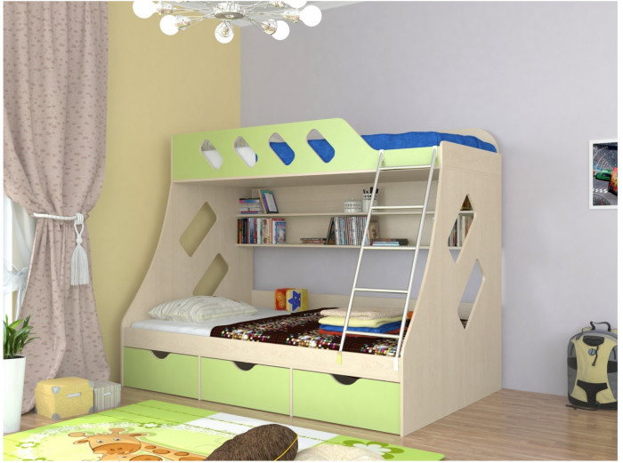 Дельта-20.01 Детская двухъярусная кровать с лестницей (Кремовый, Дуб молочный)