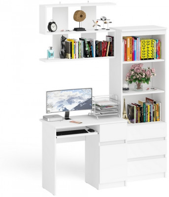 Мори Стол компьютерный МС-6 левый + Комод МК800.1 + Полка 900, цвет белый, ШхГхВ 170,4х50х209,6 см., НЕ универсальная сборка