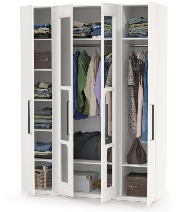 Валенсия Спальня Шкаф для одежды 4-х створчатый, цвет ЛДСП белый шагрень/МДФ белый шагрень, ШхГхВ 168х54,2х225,3 см.