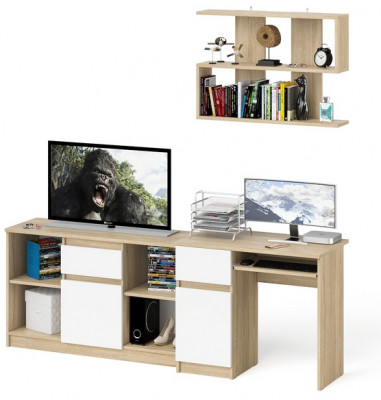 Мори Стол компьютерный МС-1 левый + Тумба МТВ1204.1 + Полка 900, цвет дуб сонома/белый, ШхГхВ 210,4х50х209,6 см., НЕ универсальная сборка