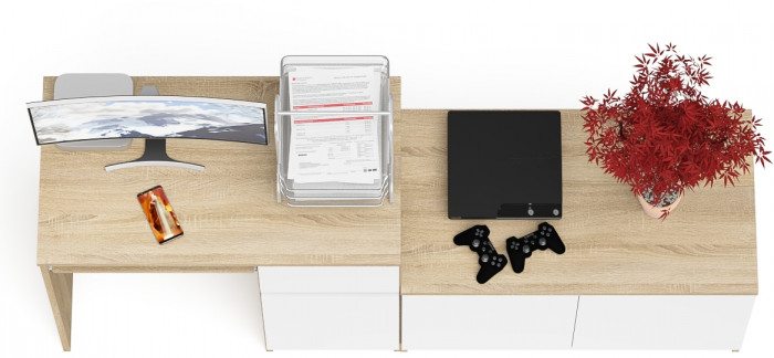 Мори Стол компьютерный МС-1 правый + Тумба МА900.1, цвет дуб сонома/белый, ШхГхВ 180,4х50,4х76,6 см., выдвижной ящик справа, НЕ универсальная сборка