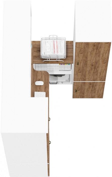Лидер-8 Стол + Полка + Пенал МД 23Б + Пенал МД 23Б, белый шагрень/крафт золото