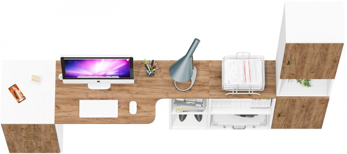 Лидер-8 Стол + Тумба МД 3.16 + Пенал, белый шагрень/крафт золото