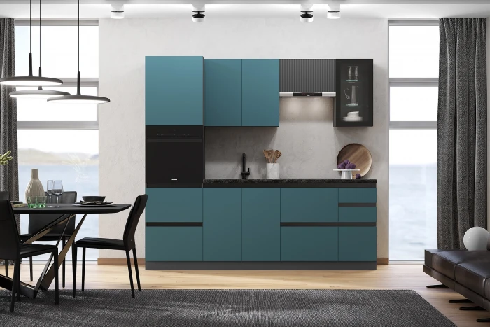 Кухня Техно-6 2,4м Графит/Атлантик софт/Графит софт