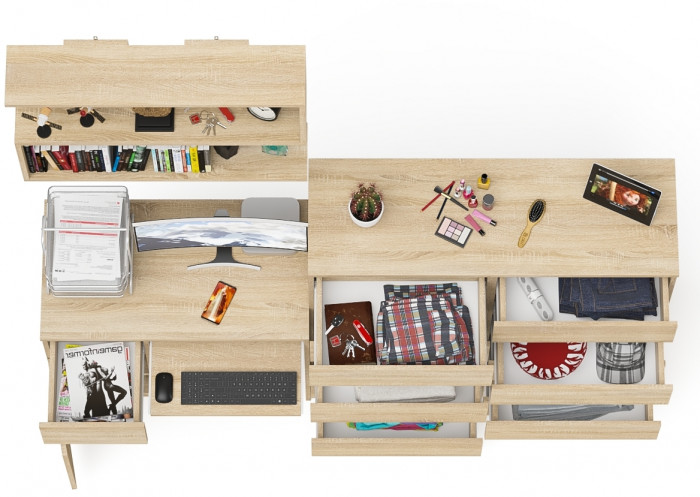 Мори компьютерный стол МС-1 левый + Комод МК1200.10 + Полка 900, дуб сонома