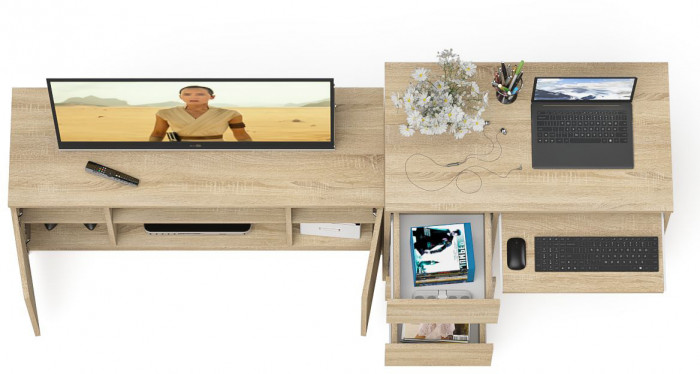 Мори компьютерный стол МС-6 левый + Тумба МТВ1200.1, дуб сонома