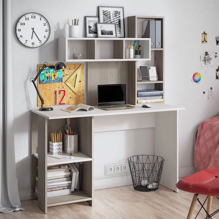 стол компьютерный Олимп дуб крафт серый/белый