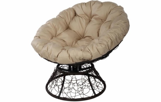 Кресло Papasan с пружиной, цвет плетения коричневый, цвет подушки бежевый