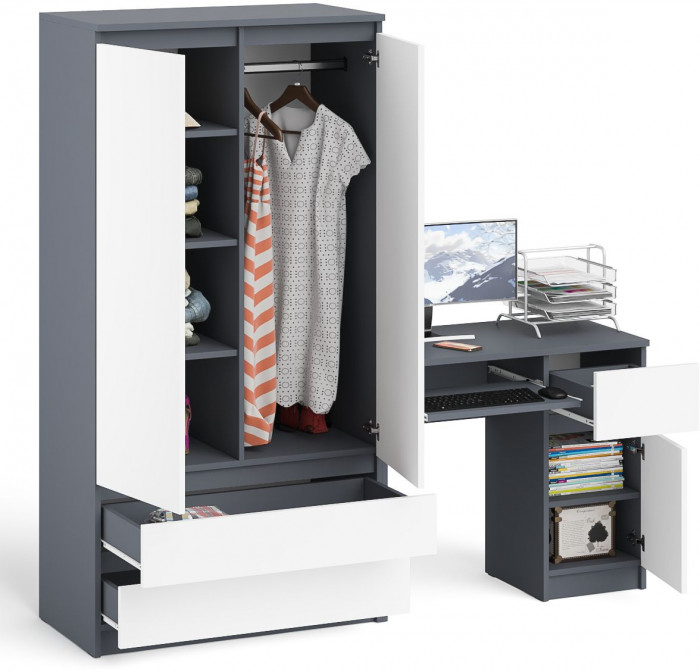 Мори Стол компьютерный МС-1 правый + Шкаф МШ900.1, цвет графит/белый, ШхГхВ 180,4х50,4х179,6 см., выдвижной ящик справа, НЕ универсальная сборка