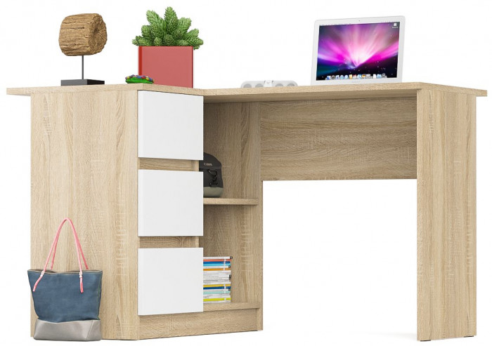 Мори Стол компьютерный МС-16 левый, цвет дуб сонома/белый, ШхГхВ 124,4х84,9х76,6 см., выдвижные ящики слева, НЕ универсальная сборка