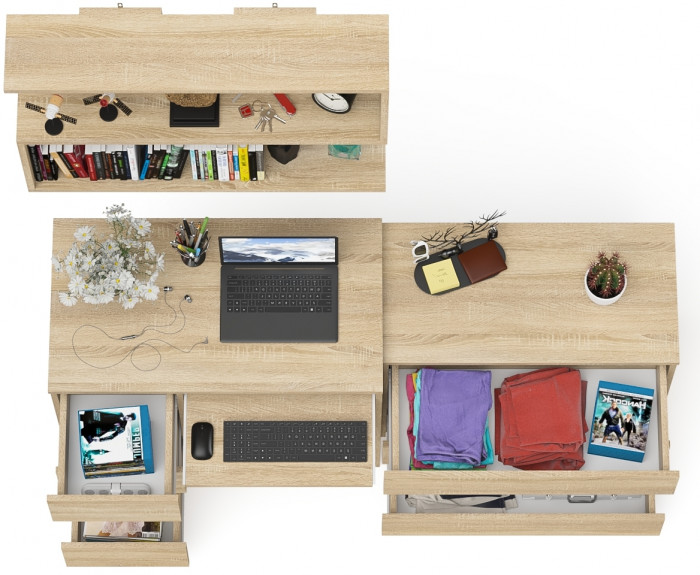Мори Стол компьютерный МС-6 левый + Комод МК800.1 + Полка 900, цвет дуб сонома, ШхГхВ 170,4х50х209,6 см., НЕ универсальная сборка