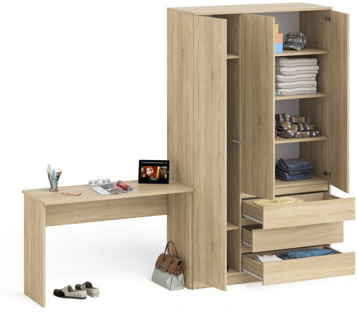 Мори Стол письменный МСП1200.1 + Шкаф МШ1200.1, цвет дуб сонома, ШхГхВ 240,8х50,4х209,6 см., универсальная сборка