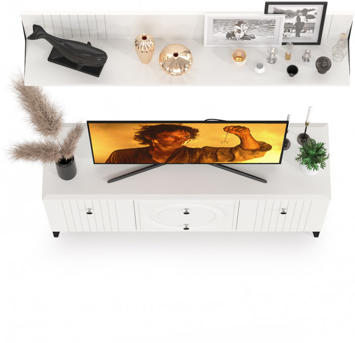 Валенсия Гостиная № 050, цвет ЛДСП белый шагрень/МДФ белый шагрень, ШхГхВ 133,1х38,3х180 см.