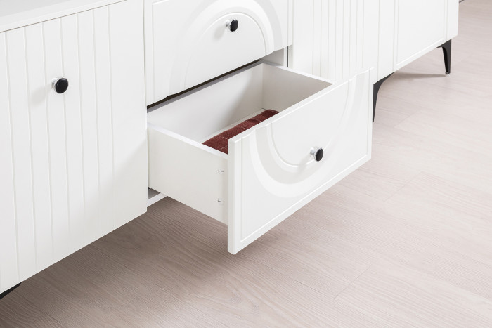 Валенсия Гостиная № 050, цвет ЛДСП белый шагрень/МДФ белый шагрень, ШхГхВ 133,1х38,3х180 см.