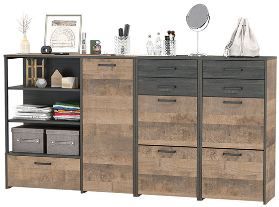 Трувор 13.241.06 Тумба для обуви + 13.307.01 Комод + 13.241.06 Тумба для обуви, цвет дуб гранж песочный/интра, ШхГхВ 209х37х106,9 см., универс. сборка