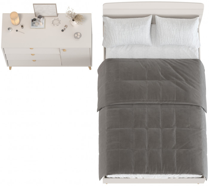 Афина Спальня Кровать 1200 + Комод, цвет кашемир серый, ШхГхВ 123,6х210,2х95,7 + 110х45,3х83 см., сп.м. 1200х2000 мм., б/м, основание есть