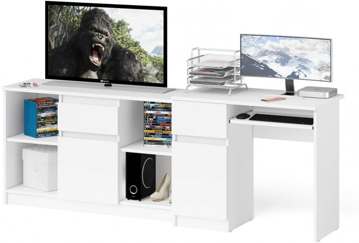 Мори Стол компьютерный МС-1 левый + Тумба МТВ1204.1, цвет белый, ШхГхВ 210,4х50х76,6 см., выдвижной ящик слева, НЕ универсальная сборка