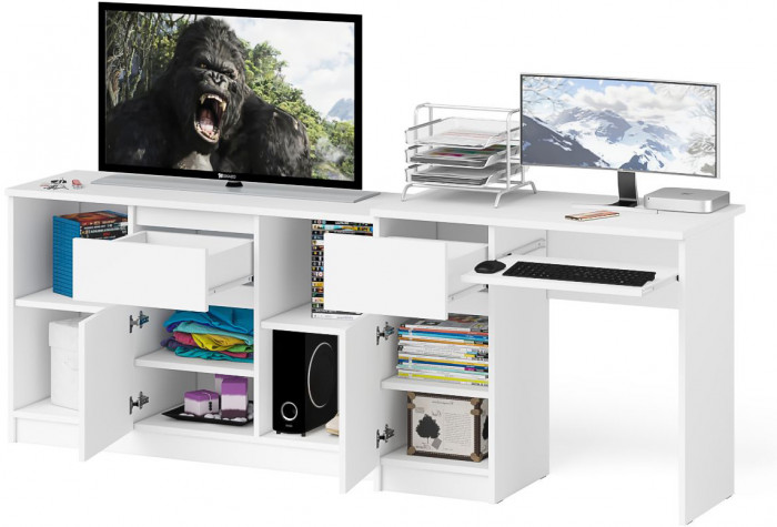 Мори Стол компьютерный МС-1 левый + Тумба МТВ1204.1, цвет белый, ШхГхВ 210,4х50х76,6 см., выдвижной ящик слева, НЕ универсальная сборка