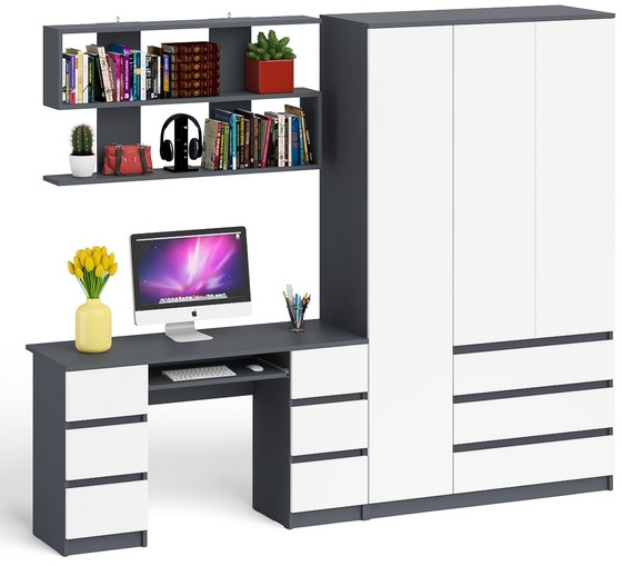 Мори компьютерный стол МС-2 + Шкаф МШ1200.1 + Полка 1200, графит/белый