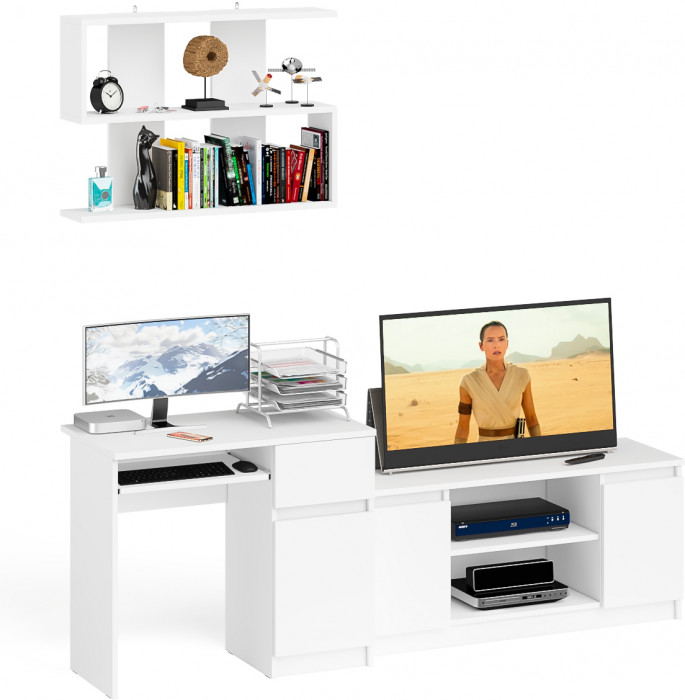 Мори Стол компьютерный МС-1 правый + Тумба МТВ1200.1 + Полка 900, цвет белый, ШхГхВ 210,4х50х209,6 см., НЕ универсальная сборка