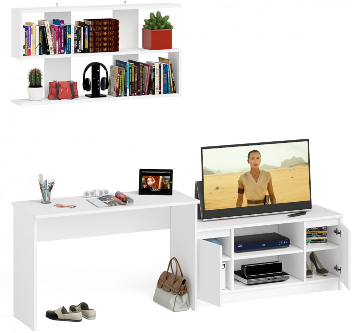 Мори письменный стол МСП1200.1 + Тумба МТВ1200.1 + Полка 1200, белый