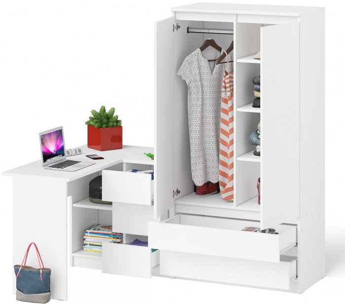 Мори Стол компьютерный МС-16 правый + Шкаф МШ900.1, цвет белый, ШхГхВ 214,8х84,9х179,6 см., выдвижные ящики справа, НЕ универсальная сборка