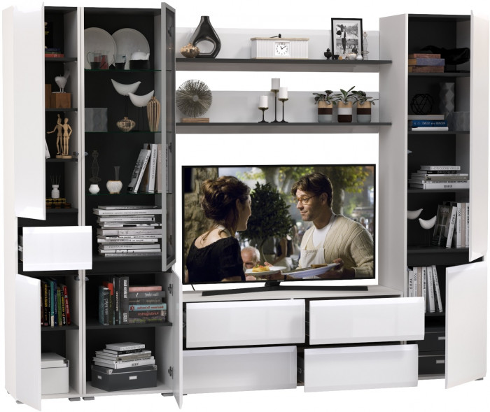 Сидней Комплектация № 061, корпус: белый/чёрный/фасады: МДФ белый глянец