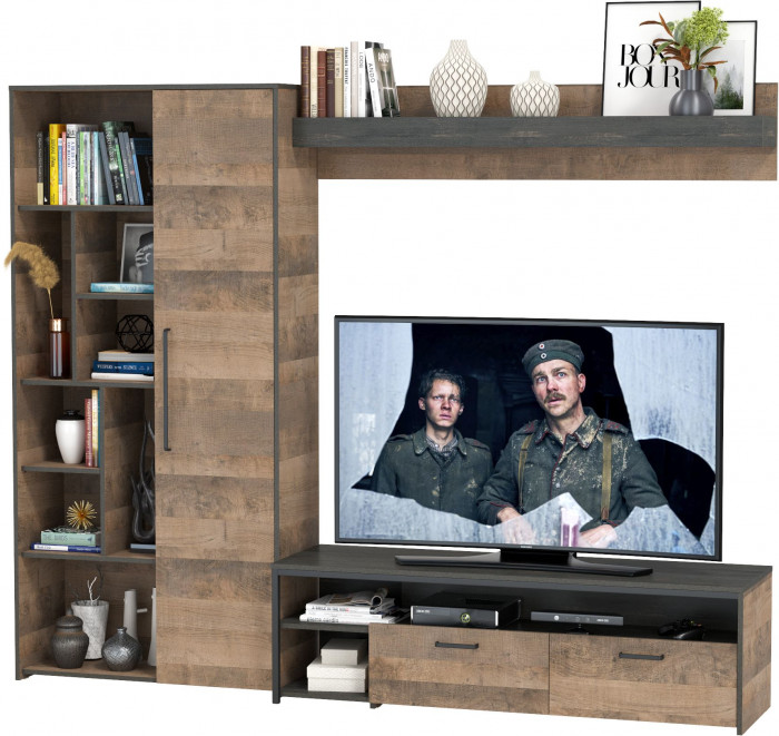 Трувор 13.70 Тумба под ТВ + 13.206 Шкаф-стеллаж + 15.60 Полка, дуб гранж песочный/интра