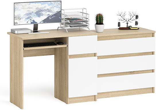 Мори компьютерный стол МС-1 правый + Комод МК800.1, дуб сонома/белый