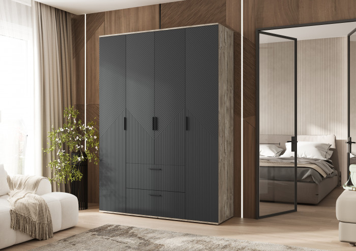 Сильвия Шкаф 4-х створчатый 1600, Браш Графит/Дуб Юкон