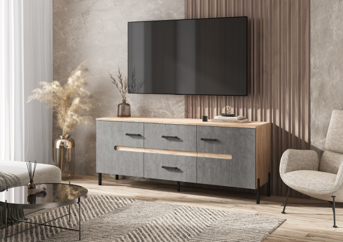 Ким Тумба ТВ (металл) Бетон темный, сонома