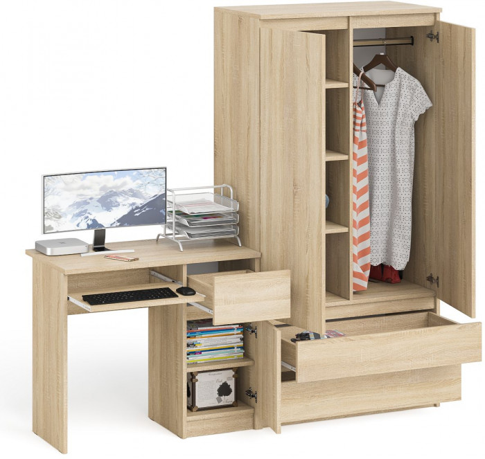 Мори Стол компьютерный МС-1 правый + Шкаф МШ900.1, цвет дуб сонома, ШхГхВ 180,4х50,4х179,6 см., выдвижной ящик справа, НЕ универсальная сборка