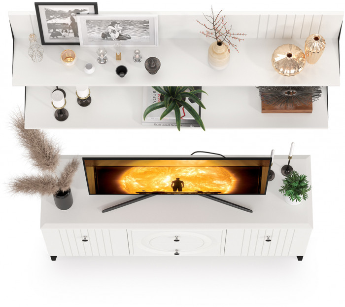 Валенсия Гостиная № 051, цвет ЛДСП белый шагрень/МДФ белый шагрень, ШхГхВ 133,1х38,3х210 см.