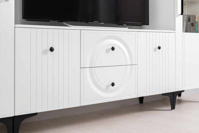 Валенсия Гостиная № 051, цвет ЛДСП белый шагрень/МДФ белый шагрень, ШхГхВ 133,1х38,3х210 см.