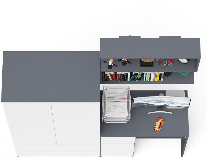 Мори компьютерный стол МС-1 левый + Шкаф МШ900.1 + Полка 900, графит/белый