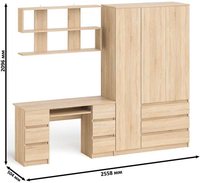 Мори компьютерный стол МС-2 + Шкаф МШ1200.1 + Полка 1200, дуб сонома