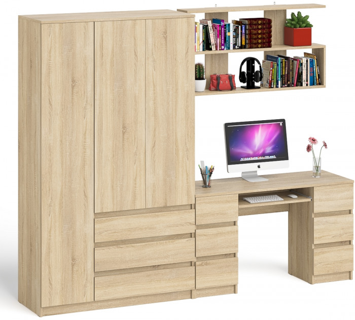 Мори компьютерный стол МС-2 + Шкаф МШ1200.1 + Полка 1200, дуб сонома