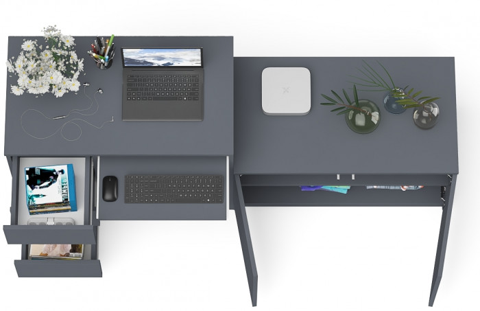 Мори Стол компьютерный МС-6 левый + Тумба МА900.1, цвет графит, ШхГхВ 180,4х50,4х76,6 см., выдвижные ящики слева, НЕ универсальная сборка