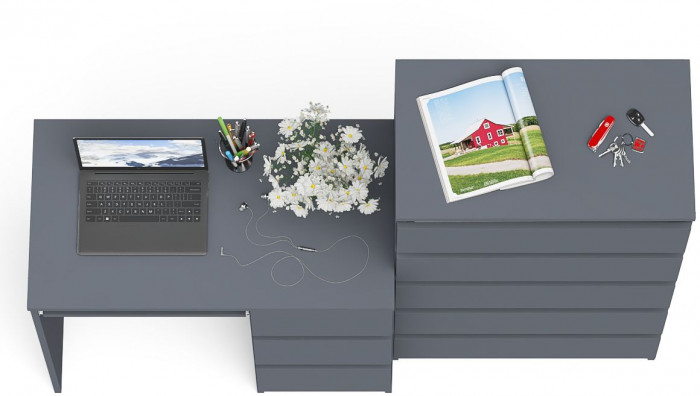 Мори Стол компьютерный МС-6 правый + Комод МК700.5, цвет графит, ШхГхВ 160,4х50х114 см., выдвижные ящики справа, НЕ универсальная сборка