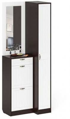 Прихожая П-6 Компоновка № 43, венге/фасады МДФ белое дерево фрезеровка прованс