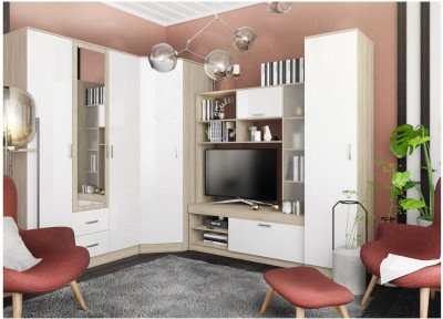 Модульная гостиная Софи, композиция 3, Белый глянец/Дуб Сонома