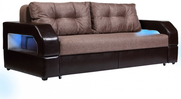 Диван-кровать Манчестер, еврокнижка, блок независимых пружин, рогожка/экокожа, 150х195, коричневый