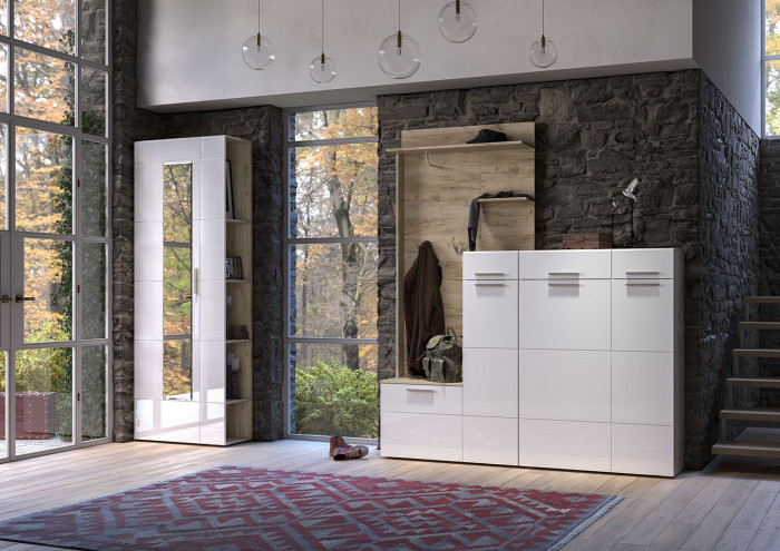 Лайн 10.141 Стеллаж, дуб крафт серый/фасады МДФ белый глянец